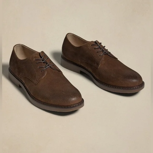 Banana Republic Espresso Suede Business Casual Derby Oxford Style Leather Shoes